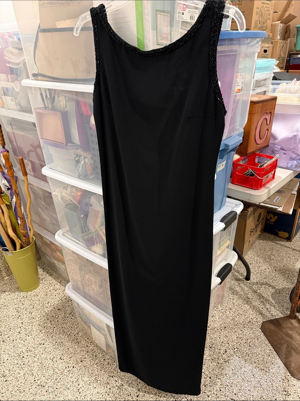 Casual Corner Black Sleeveless Maxi Dress with Beaded Trim